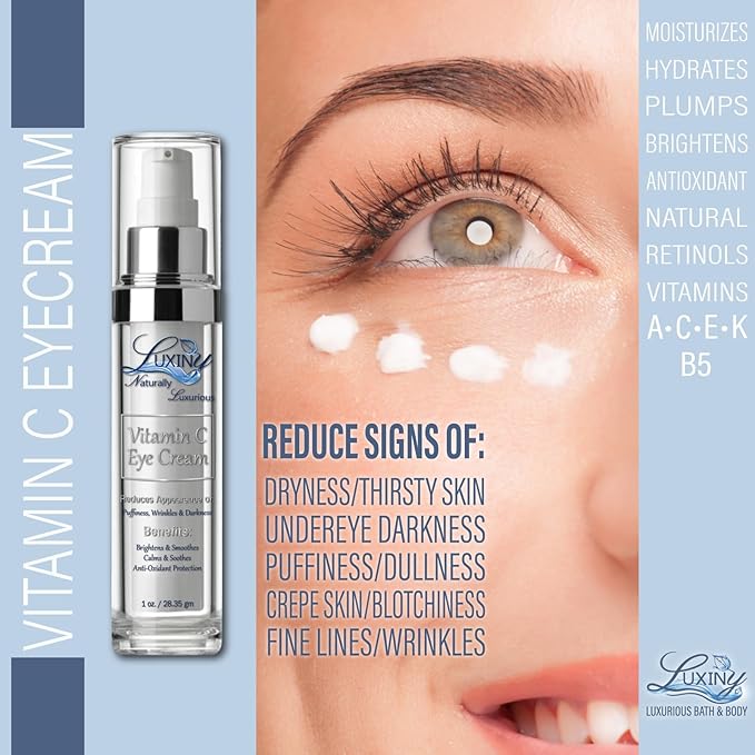 Vitamin C Under Eye Cream for Dark Circles and Puffiness, Anti Aging, Enriched Retinol Eye Cream to Reduce Eye Bags, Fine Line and Wrinkles with Aloe Vera & Cocoa Butter, 1oz.-Velvo Beauty