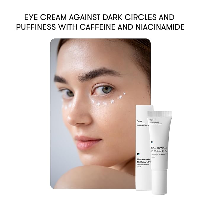 Sane Eye Cream for Dark Circles and Puffiness Treatment with Caffeine and Niacinamide - 0.34 fl oz, Hydrating Eye Cream for Dark Circles, Mornings without Puffiness-Velvo Beauty