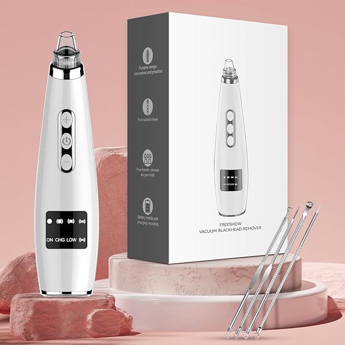 Blackhead Remover Pore Vacuum Upgraded Facial Pore Cleaner Electric Comedone Whitehead Extractor Tool-5 Suction Power,5 Probes,USB Rechargeable Blackhead Vacuum Kit for Women & Men-Velvo Beauty