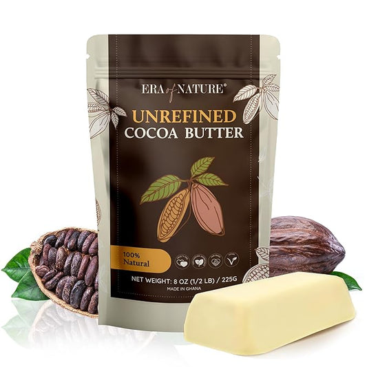 Era of Nature Cocoa Butter Raw – 100% Pure & Unrefined, Cold-Pressed Cacao – For DIY Skincare & Haircare – Deep Hydration for Skin, Hair, Lips – Stretch Mark & Scar Care – Natural Chocolate Scent, 8oz-Velvo Beauty
