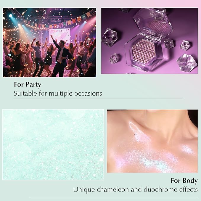 Mermaid Glitter Eyeshadow Palette, Multichrome Chameleon Cream Eye Shadow, Color Shifting White Eyeshadow Sparkling Holographic Shimmer Inner Corner Eye Brightener Highlighter Makeup-Velvo Beauty