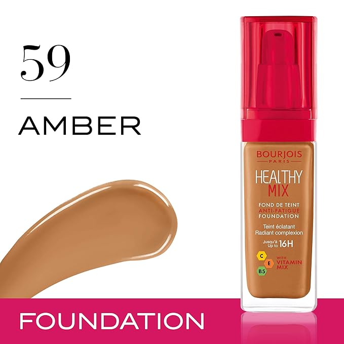 Bourjois Healthy Mix Anti-Fatigue Medium coverage Liquid Foundation 59 Amber, 30ml-Velvo Beauty