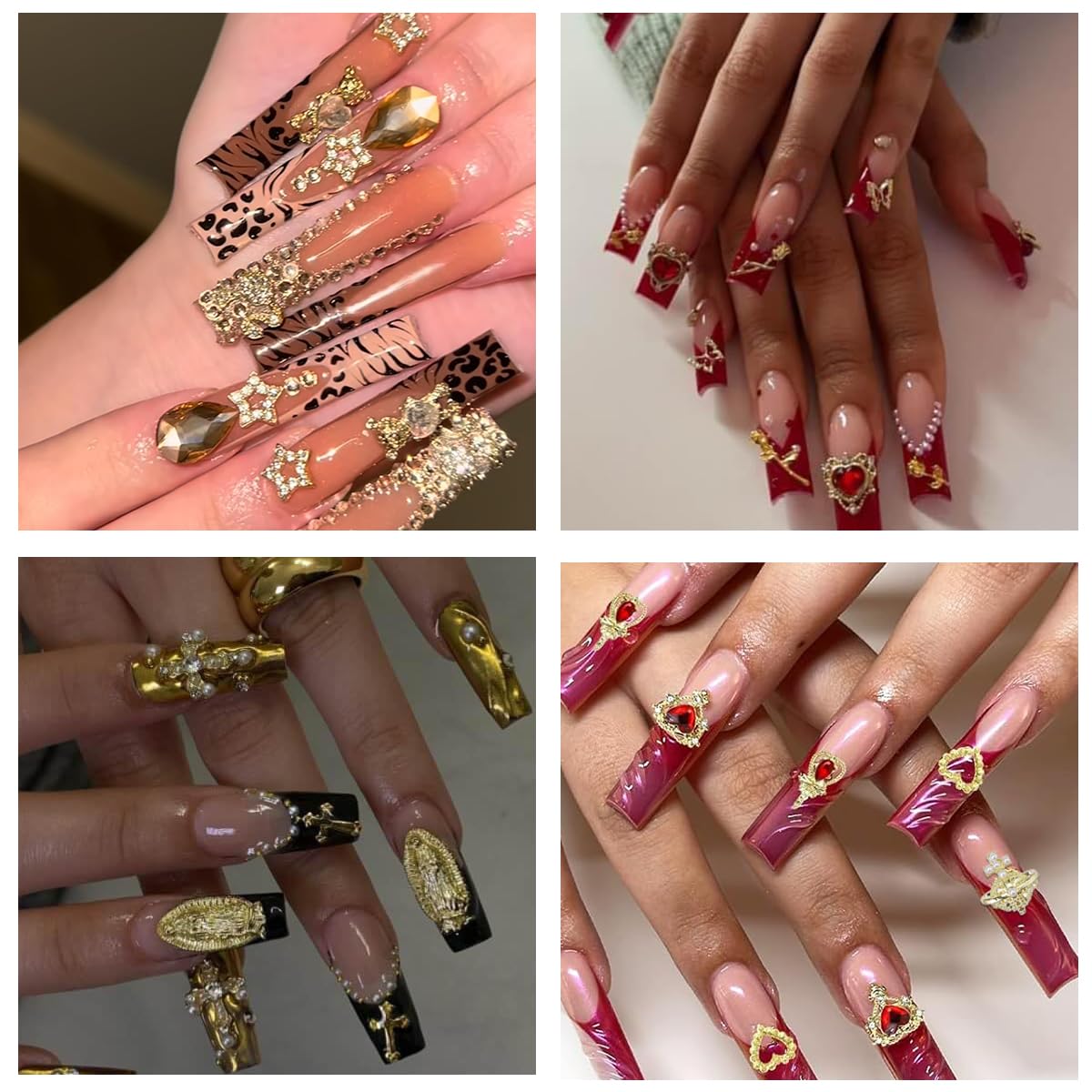 80+ Pcs Golden Nail Charms with Nail Art Rhinestones Gold Cross Virgin Mary and Rose Nail Gems for Acrylic Nails Accessories for Women Nail Decorations Manicure Craft DIY Supplies-Velvo Beauty