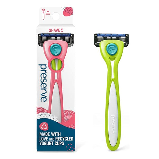Preserve Shave 5 Five Blade Refillable Razor, Made from Recycled Materials, Key Lime-Velvo Beauty
