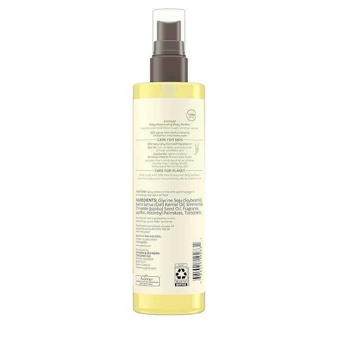 Aveeno Daily Moisturizing Body Oil Mist with Oat & Jojoba Oil for Dry Sensitive Skin, Nourishing Body Spray for Smoother Skin, Paraben-, Silicone- & Alcohol-Free, Twin Pack, 6.7 fl. oz, 2 Pack-Velvo Beauty