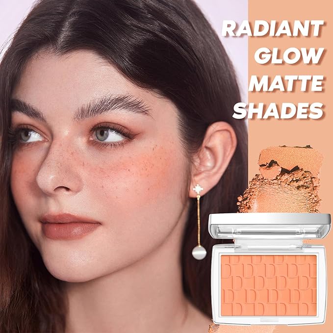 Coral Blush Powder Blush for Cheeks with Brush, Matte Blush Palette Blush Powder Face Blusher, Natural Blendable Formula Silky Lightweight Makeup Blush Rubores de Maquillaje, 004#-Velvo Beauty