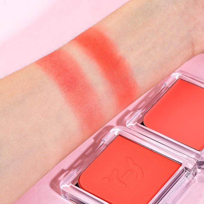Blush Palette Duo – Cream & Powder Blush Set in Orange Red, Long-Wearing & Moisturizing, Easy to Blend, Radiant Coverage for Cheeks, Eyes & Lips, Magnetic Palette Compatible (2-Pack, Cherry Rush)-Velvo Beauty
