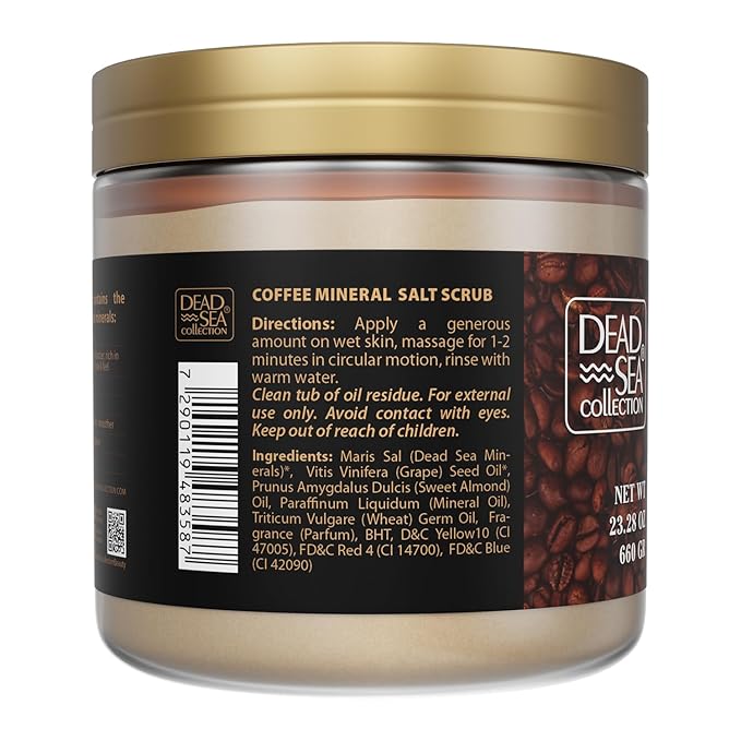 Dead Sea Collection Coffee Scented Salt Body Scrub - Large 23.28 OZ - with Pure Oils and Dead Sea Minerals-Velvo Beauty