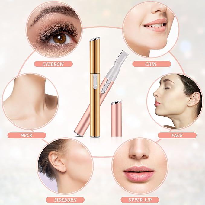 Chumia 2 Pcs Electric Eyebrow Trimmer Women Precision Face Razors Mini Shaver with Comb Christmas Women Gift Battery Operated Personal Epilator for Face Neck Fuzz Lips Leg(Gold, Light Pink)-Velvo Beauty