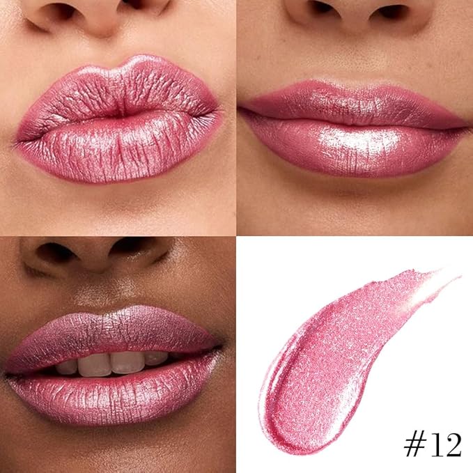 evpct Warm Pink Metallic Glitter Lip Liner and Lipstick Combo Lip Gloss Stain Set Makeup for Women Long Lasting Waterproof 24, Baby Pink Metallic Shimmer Frosted Iridescent Glossy Liquid Lipstick 12-Velvo Beauty