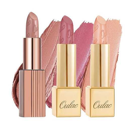 Oulac Metallic Nude Lipstick Set 3PCS, Comfortable Creamy Texture, Smooth No Grainy Feeling, Vegan & Gluten Free, Full-Coverage Lip Makeup, 3 X 4.3 g, 603+GM04+GM06-Velvo Beauty