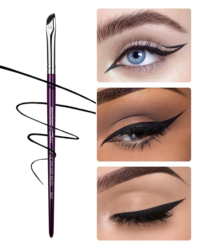 Eyeliner Brush, EIGSHOW Sickle Angled Gel Eyeliner Makeup Brush for Precise Eye Liner, Eyebrow, Eyelid with Ultra Thin Vegan Bristles (E865 Purple)-Velvo Beauty