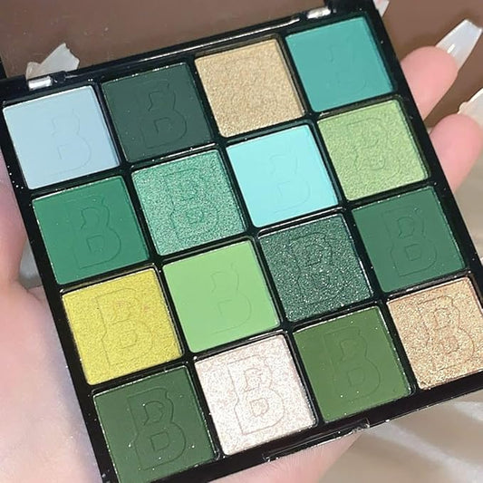 St Patricks Day16 Colors Green Glitter Matte Eyeshadow Makeup Palette,Forest Green Yellow Colorful Eye Shadow Plattet Highly Pigmented Dark Green Eyeshadow for Cosplay Halloween SFX-Velvo Beauty