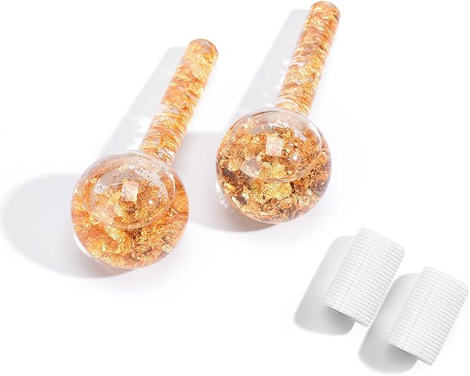 Ice Cryo Sticks Facial Globe with Golded Essence- 2PC Cooling Globes for Cold or Hot Skin Massagers, Face Globe for Skin Care Routine-Velvo Beauty