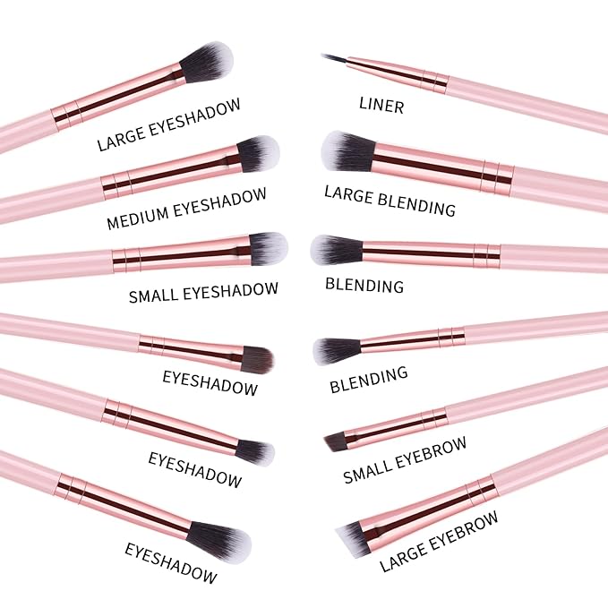 MSQ Eye Makeup Brushes Set with Soft Synthetic Hairs & Real Wood Handle for Eyeshadow, Eyebrow, Eyeliner, Blending (Pink), 12pcs-Velvo Beauty
