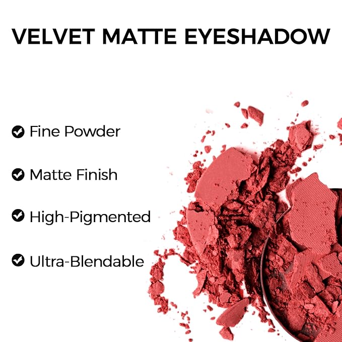 Erinde Single Red Matte Eyeshadow Palette, High Pigmented Eye Shadow Powder, Long Lasting, Ultra-Blendable, Intense Color-Velvo Beauty