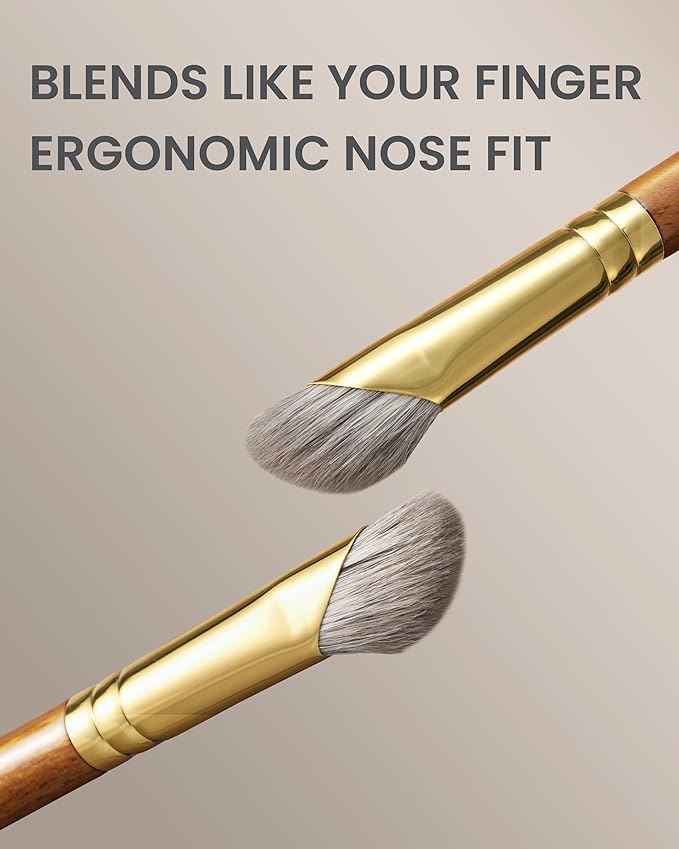 Desert Oak Series Pro Nose Sculptor - Arctic Fluff Hybrid Bristles for Nasal Contouring, Wide Angled Nose Brush, Bubinga Handle (CM 197)-Velvo Beauty
