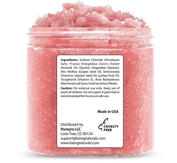 Natural Himalayan Salt Body Scrub - with Lychee Oil and Snail Mucin, Exfoliating Salt Scrub to Exfoliate & Moisturize Skin, Deep Cleansing - 11 oz-Velvo Beauty