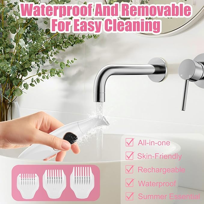 5 in 1 Bikini Trimmer for Women, Electric Razors for Women Pubic Hair Trimmer Waterproof Facial Hair Removal Cordless Electric Bikini Shaver with USB Charge Dock-Velvo Beauty