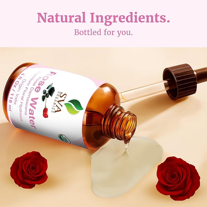 SVA ORGANICS Rose Water 4oz (118 ml) Refreshing Rose Water Spray for Skin Care, Skin Hydration, Bath, Soaps, Haircare & Aromatherapy-Velvo Beauty
