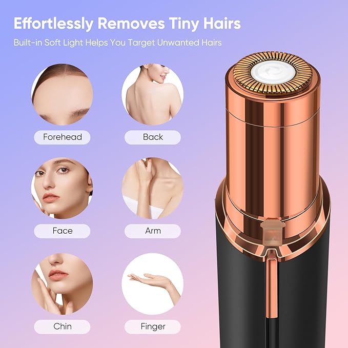 Facial Hair Remover for Women, Device, Remover Women Face, Finishing Touch Upper Lips, Chin & Cheeks, USB Rechargeable with LED LightIncluded Two Replacement Heads (Black)-Velvo Beauty