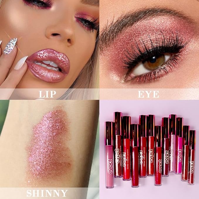 evpct 2Pcs Mauve Red & Bronze Gold Matte to Glitter Liquid Lipstick Long Lasting Lip Set Kit for Women Diamond Shiny Glitter Sparkly Glossy Metallic Shimmer Sparkle Waterproof Lipstick Lip Gloss 02+05-Velvo Beauty