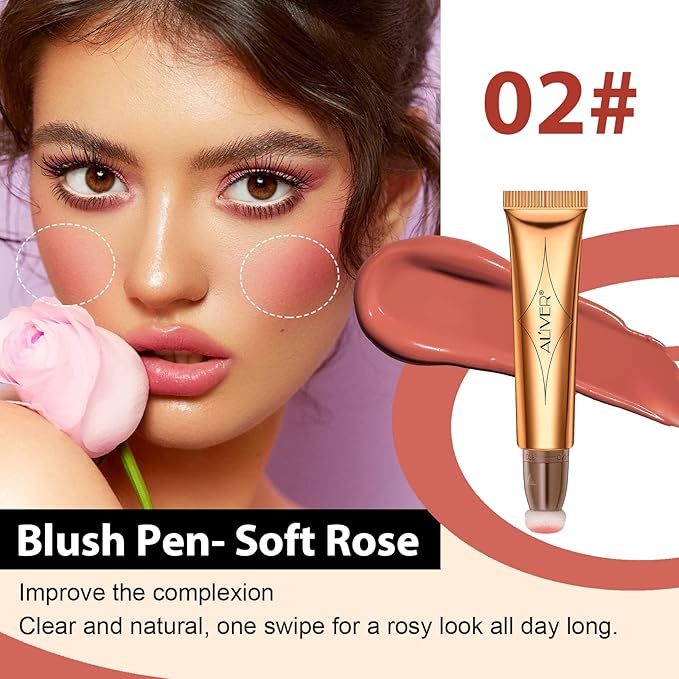 Blush Beauty Wand, Matte Face Blush with Cushion Applicator, Natural Silky Smooth Creamy Liquid Blush Wand, Lightweight Blendable Blush Stick for Cheek, Cruelty-free (Soft Rose)-Velvo Beauty