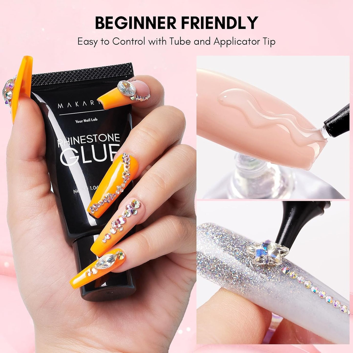 Makartt Nail Rhinestone Glue for Nails- 60ML Super Strong Gel Glue for Rhinestones, 3D Art Charm Decorations Bling Gem Bow Jewels Crystals Beads Diamonds Pearls, Beauty Gift, UV Lamp Need-Velvo Beauty