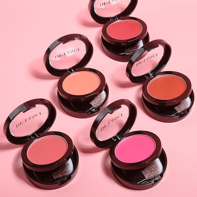 Multi-Purpose Cream Blush for Cheeks & Lip & Eyeshadow, Buildable Lightweight Peach Blush Balm, Ultra Hydrating Cruelty-Free Makeup Blush for Dry/Sensitive Skin, Waterproof Blush, Built-in Brush, Rose-Velvo Beauty