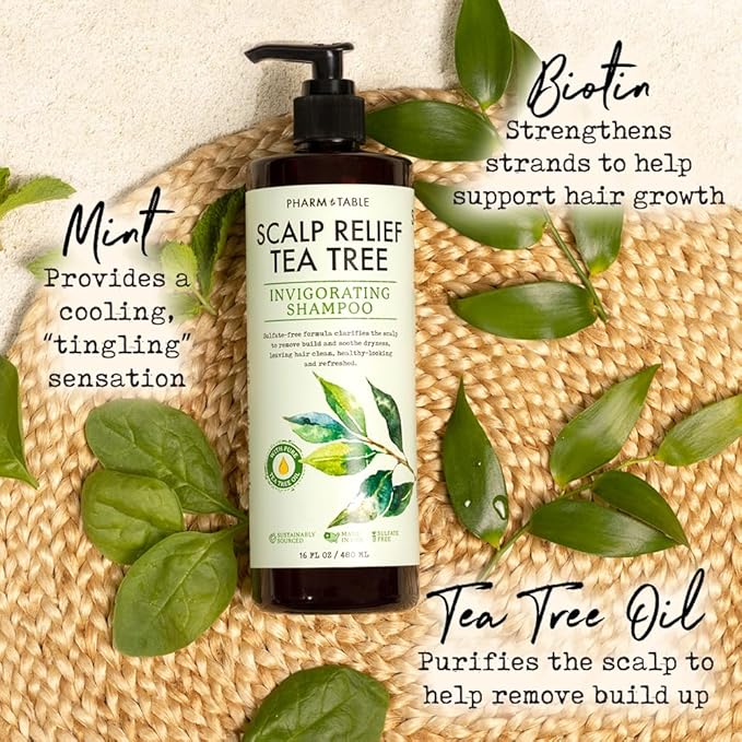 Tea Tree Shampoo For Men and Women, Deep Cleansing Sulfate-Free Formula - Relief for Dry Itchy Scalp - Infused with Tea Tree oil, Mint, Biotin and Vitamin E, 16.2oz-Velvo Beauty