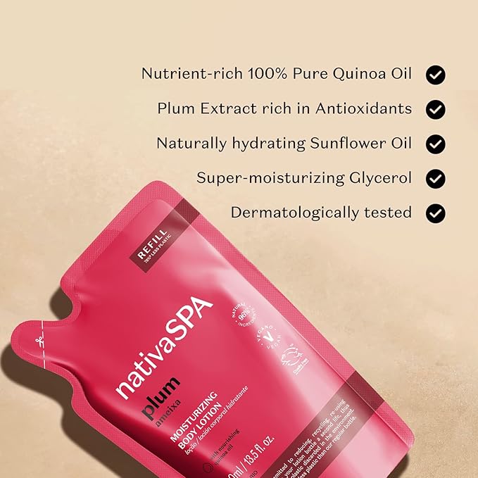 Nativa SPA by O Boticário, Plum Moisturizing Body Lotion Refill Pack, Fragranced Moisturizer Enriched with Purified Quinoa Drops to Boost Hydration, 13.5 Ounce-Velvo Beauty
