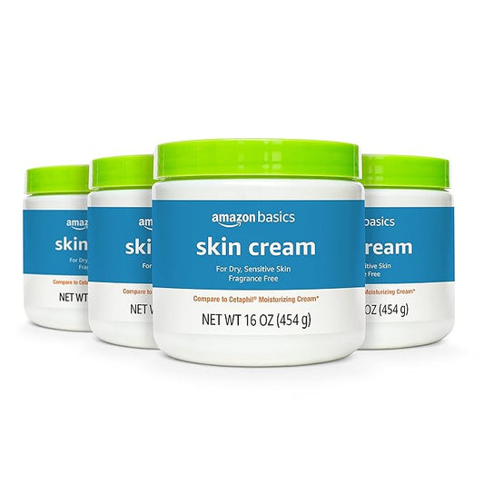 Amazon Basics Ultra Moisturizing Skin Cream for Dry & Sensitive Skin, Dermatologist Tested, Fragrance Free, 16 Ounce (Pack of 4) (Previously Solimo)-Velvo Beauty