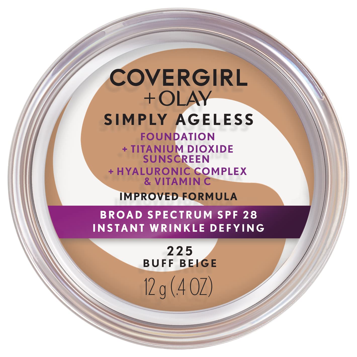 COVERGIRL Simply Ageless Instant Wrinkle Defying Foundation, SPF 28, Hyaluronic Complex & Vitamin C - 225 Buff Beige, Pack of 1-Velvo Beauty