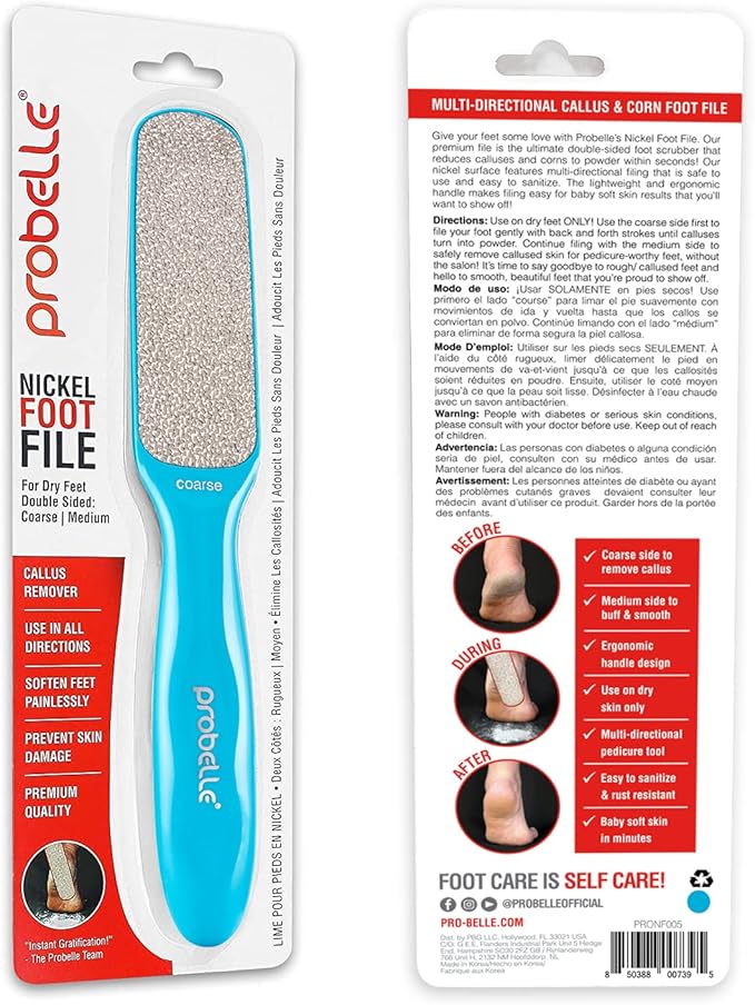 Probelle Double Sided Multidirectional Nickel Foot File Callus Remover - Immediately Reduces calluses and Corns to Powder for Instant Results, Safe Tool (Blue)-Velvo Beauty