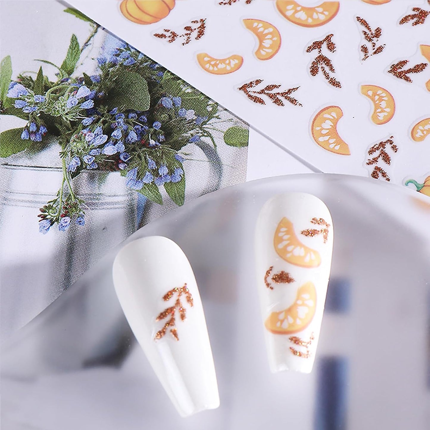 Fall Nail Stickers for Women and Girls Nail Decorations Nail Decals Autumn Maple Leaves Pumpkin Fruit Self-Adhesive Stickers 3D Nail Art Accessories-Velvo Beauty