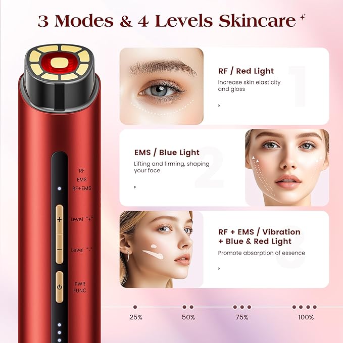 Microcurrent Facial Device, 3 Modes Red Light Therapy for Face and Neck, Skin Care Facial Massager Perfect Gifts for Women Men(Red)-Velvo Beauty