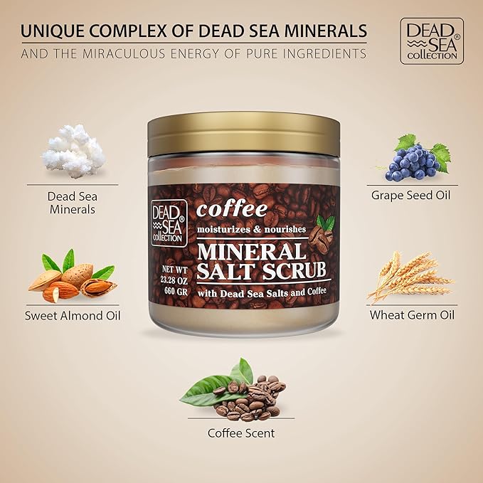 Dead Sea Collection Coffee Scented Salt Body Scrub - Large 23.28 OZ - with Pure Oils and Dead Sea Minerals-Velvo Beauty