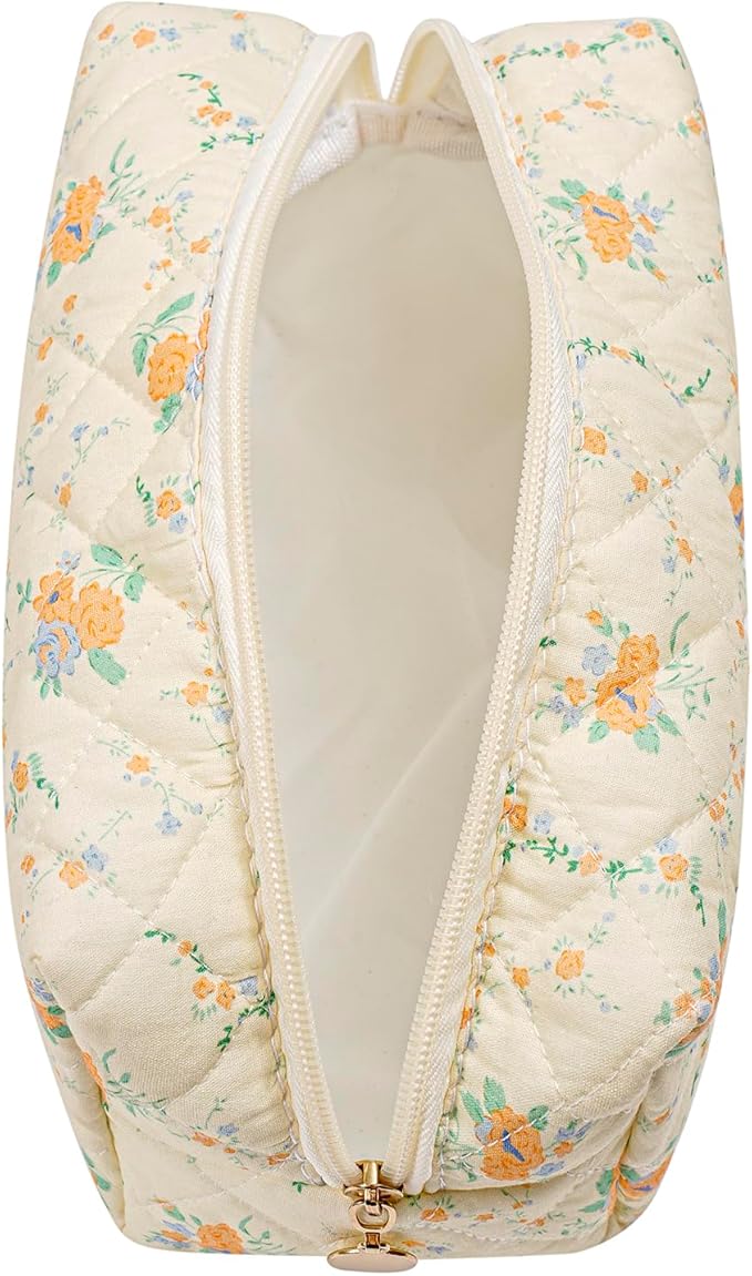 Makeup Bag Travel Cosmetic Bag for Women Girls, Zipper Make Up Pouch, Floral Flowers Toiletry Organizer Makeup, Portable Storage Bag, Cosmetic Travel Cloth Bag (Yellow Orange Flower)-Velvo Beauty
