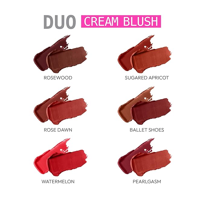 Ruby Kisses Duo Cream Blush, Smooth, Natural-Looking, Long-Lasting Face Makeup Blush for Cheeks, Lips, and Eyes, Buildable and Blendable, Infused with Green Tea, Aloe Vera Extract, and Hyaluronic Acid (Rosewood)-Velvo Beauty