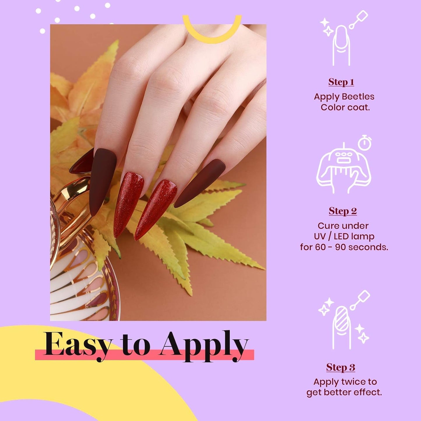 Beetles Burgundy Red Gel Polish – Blanchett Maroon Gel Nail Polish, 15ml Dark Plum Red Color UV Lamp Soak Off Manicure DIY at Home Nails Gifts for Women-Velvo Beauty