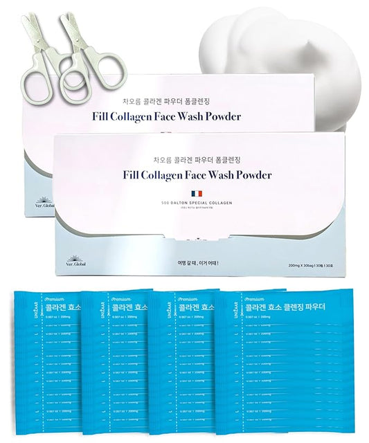 UNIZAAR Fill Collagen Enzyme Powder Face Wash Set of 2 – (0.007 oz * 60EA) Luxurious French Collagen & Urea Infused Korean Cleanser, Travel Face Wash, Travel Size Face Wash for Women, Korean Skin Care-Velvo Beauty