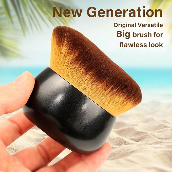 Extra Large Body Makeup Brush For Self Tanner, Sunscreen, Self Tan Back Applicator, Wide-Headed Kabuki Brush for Even& Pretty Lotion Application. Bronzer Blend, Long-Handle Face Leg Brush- Black Set-Velvo Beauty
