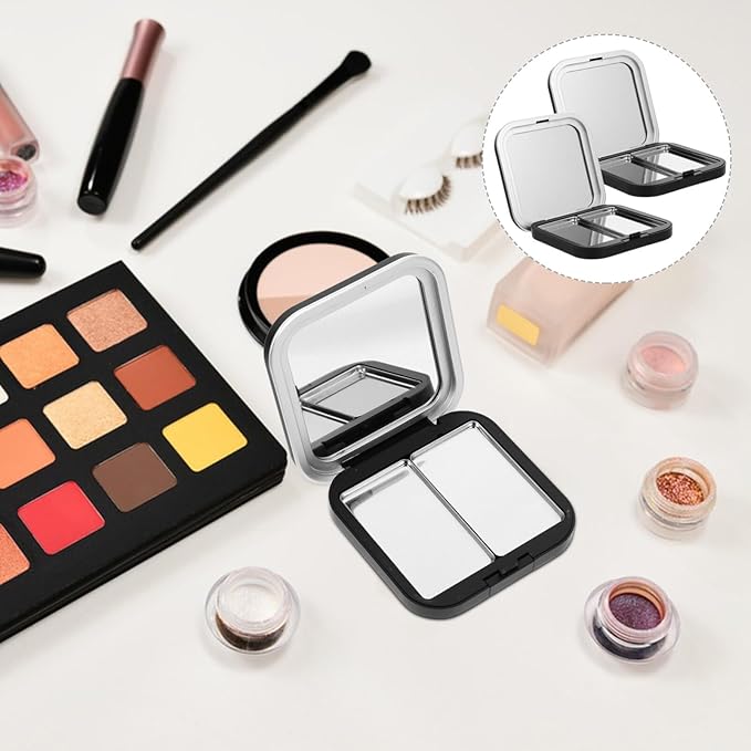 Beaupretty Makeup Palettes 2pcs Empty Eyeshadow DIY Lipstick Lip Balm Blusher Containers Refillable Makeup Storage Case Box with Mirror Black Eyeshadow-Velvo Beauty