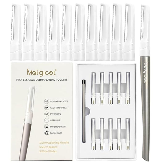 Dermaplaning Razor for Face - 10 Blade Refills, Dermaplaning Tool for Face Help Exfoliate and Smooth Skin, Easy-to-Use Facial Razors, Eyebrow Razor & Peach Fuzz Removal for Beauty-Velvo Beauty