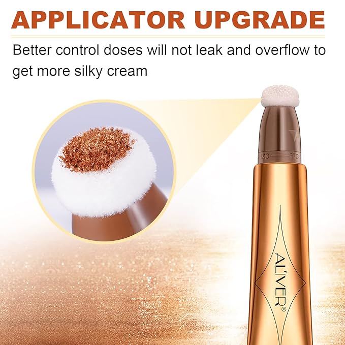 Liquid Highlighter Beauty Wand, Highlight Bronzer Stick with Cushion Applicator, Smooth Shimmer Finish, Lightweight Silky Cream Face Makeup Stick,Cruelty-free (Gold)-Velvo Beauty