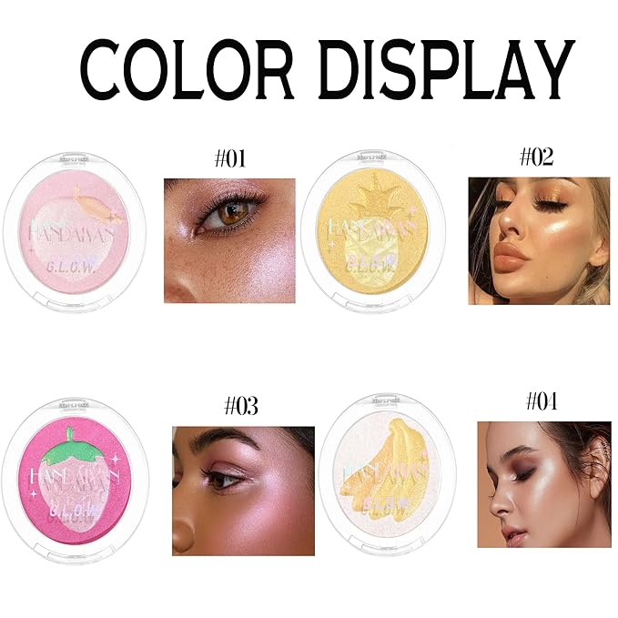 Face Highlighter Makeup Palette, Glossy Glitter Highlight Brightening Contouring Palette Natural Shiny Contour Makeup Illuminator Longlasting Lightweight, Blush&Highlighter (#03 Strawberry)-Velvo Beauty