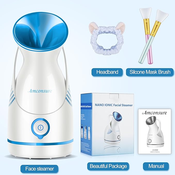 Amconsure Facial Steamer - Nano Ionic Face Steamer Warm Mist Steamer for Home Sauna SPA, Humidifier for Deep Cleaning Unclogs Pores Sinuses(Blue)-Velvo Beauty