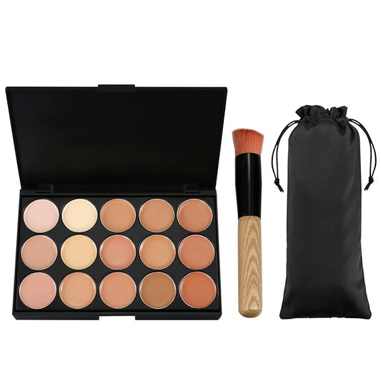 15 Colors Contour Palette Kit: Cream Concealer Palette Face Makeup Foundation Kit Contour Palette with Brush for Professional and Daily Use-Velvo Beauty