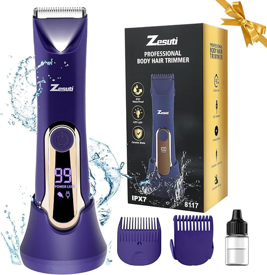 Bikini Trimmer for Women,Electric Razors for Women & LED Display,Wet/Dry Pubic Body Hair Trimmer,IPX7 Waterproof-Easy Cleaning Body Shaver Bikini Razor,Ceramic Blade,Women's Gifts,Purple-Velvo Beauty