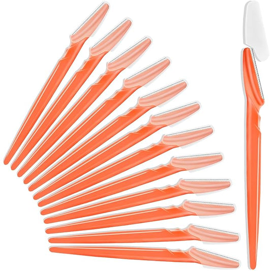 12 Pcs Eyebrow Razors, Face Razors Multipurpose, Exfoliating Dermaplaning Tools, Eyebrow Trimmers Shaver with Safety Cover, Facial Hair Removal for Women Men Body Use (Orange-red)-Velvo Beauty